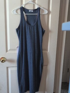 LaClef Dark Gray Ribbed Tank Midi Dress